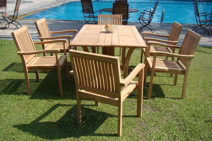 PC TEAK STACKING DINING SET GARDEN OUTDOOR PATIO NEW R19   BEVERLY 