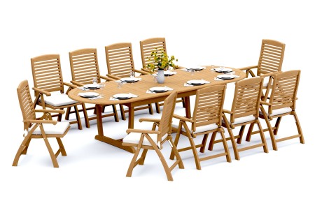 11 PC Dining Set - 117" Double Extension Masc Oval Table & 10 Ashley Arm Chairs