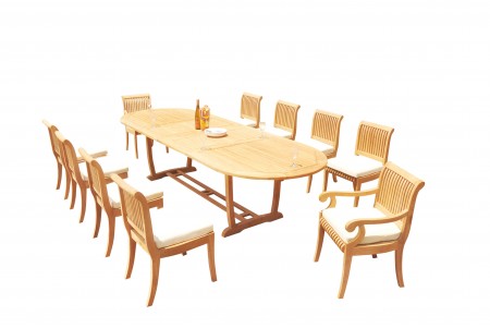 11 PC Dining Set - 117" Double Extension Masc Oval Table & 10 Giva Chairs (2 Arms + 8 Armless)