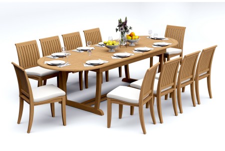 11 PC Dining Set - 117" Double Extension Masc Oval Table & 10 Lagos Armless Chairs