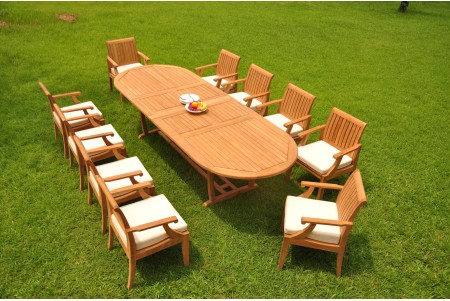 11 PC Dining Set - 117" Double Extension Masc Oval Table & 10 Lagos Arm Chairs