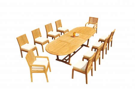 11 PC Dining Set - 117" Double Extension Masc Oval Table & 10 Maldives Chairs (2 Arms + 8 Armless)