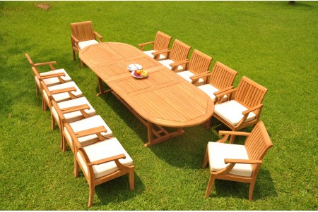 13 PC Dining Set - 117" Double Extension Masc Oval Table & 12 Lagos Arm Chairs