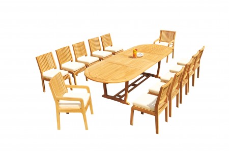 13 PC Dining Set - 117" Double Extension Masc Oval Table & 12 Maldives Chairs (2 Arms + 10 Armless)