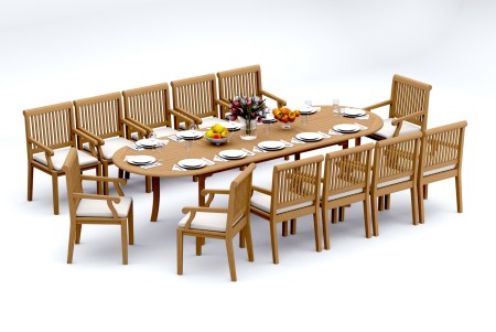 13 PC Dining Set - 117" Double Extension Masc Oval Table & 12 Sack Arm Chairs