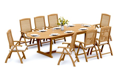9 PC Dining Set - 117" Double Extension Masc Oval Table & 8 Ashley Arm Chairs