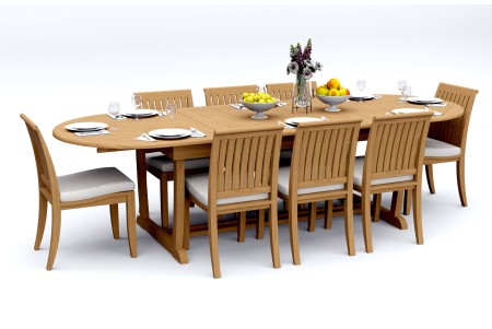 9 PC Dining Set - 117" Double Extension Masc Oval Table & 8 Lagos Armless Chairs