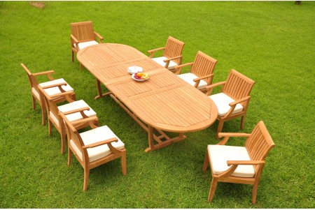 9 PC Dining Set - 117" Double Extension Masc Oval Table & 8 Lagos Arm Chairs