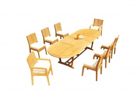 9 PC Dining Set - 117" Double Extension Masc Oval Table & 8 Maldives Chairs (2 Arms + 6 Armless)