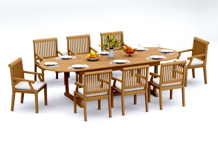 9 PC Dining Set - 117" Double Extension Masc Oval Table & 8 Sack Arm Chairs