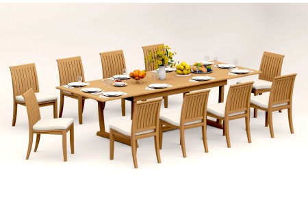 11 PC Dining Set - 117" Double Extension Masc Rectangle Table & 10 Lagos Armless Chairs