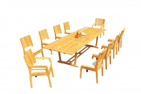 11 PC Dining Set - 117" Double Extension Masc Rectangle Table & 10 Maldives Chairs (2 Arms + 8 Armless)