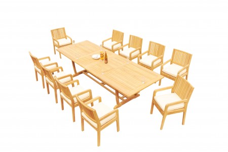 11 PC Dining Set - 117" Double Extension Masc Rectangle Table & 10 Maldives Arm Chairs