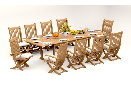 11 PC Dining Set - 117" Double Extension Masc Rectangle Table & 10 Warwick Arm Chairs