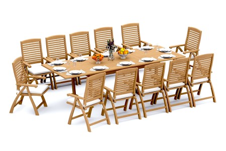 13 PC Dining Set - 117" Double Extension Masc Rectangle Table & 12 Ashley Arm Chairs