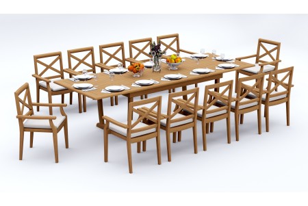 13 PC Dining Set - 117" Double Extension Masc Rectangle Table & 12 Granada Stacking Arm Chairs