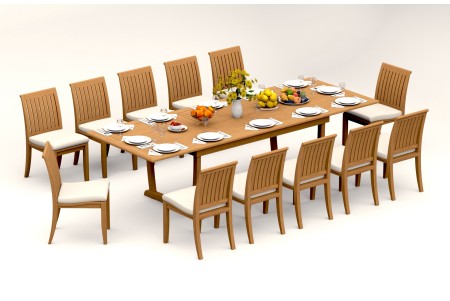 13 PC Dining Set - 117" Double Extension Masc Rectangle Table & 12 Lagos Armless Chairs