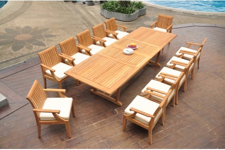 13 PC Dining Set - 117" Double Extension Masc Rectangle Table & 12 Lagos Arm Chairs