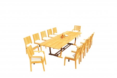 13 PC Dining Set - 117" Double Extension Masc Rectangle Table & 12 Maldives Chairs (2 Arms + 10 Armless)