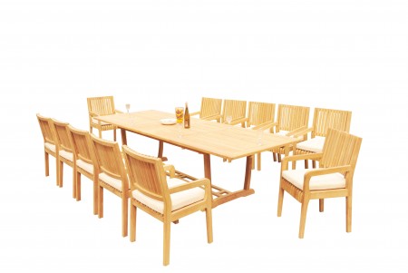 13 PC Dining Set - 117" Double Extension Masc Rectangle Table & 12 Maldives Arm Chairs