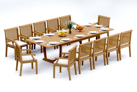 13 PC Dining Set - 117" Double Extension Masc Rectangle Table & 12 Sack Arm Chairs