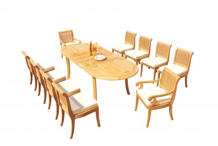 11 PC Dining Set - 117" Double Extension Oval Table & 10 Giva Chairs (2 Arms + 8 Armless)