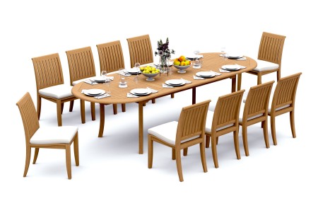 11 PC Dining Set - 117" Double Extension Oval Table & 10 Lagos Armless Chairs