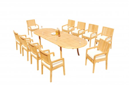 11 PC Dining Set - 117" Double Extension Oval Table & 10 Maldives Arm Chairs