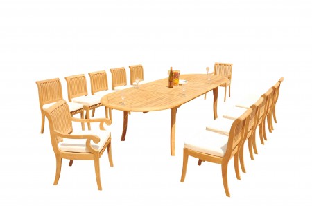 13 PC Dining Set - 117" Double Extension Oval Table & 12 Giva Chairs (2 Arms + 10 Armless)