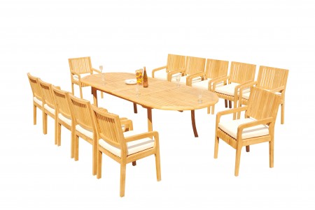 13 PC Dining Set - 117" Double Extension Oval Table & 12 Maldives Arm Chairs