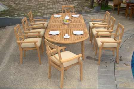 9 PC Dining Set - 117" Double Extension Oval Table & 8 Granada Stacking Arm Chairs