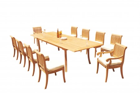 11 PC Dining Set - 117" Double Extension Rectangle Table & 10 Giva Chairs (2 Arms + 8 Armless)