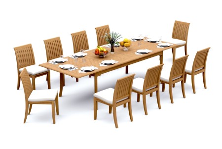 11 PC Dining Set - 117" Double Extension Rectangle Table & 10 Lagos Armless Chairs