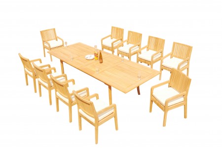 11 PC Dining Set - 117" Double Extension Rectangle Table & 10 Maldives Arm Chairs