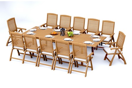 13 PC Dining Set - 117" Double Extension Rectangle Table & 12 Ashley Arm Chairs