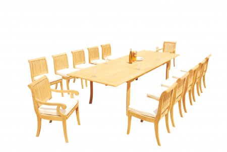 13 PC Dining Set - 117" Double Extension Rectangle Table & 12 Giva Chairs (2 Arms + 10 Armless)