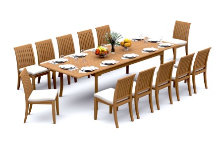 13 PC Dining Set - 117" Double Extension Rectangle Table & 12 Lagos Armless Chairs