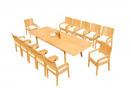 13 PC Dining Set - 117" Double Extension Rectangle Table & 12 Maldives Arm Chairs