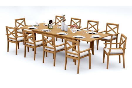 11 PC Dining Set - 122" Atnas Rectangle Table & 10 Granada Stacking Arm Chairs