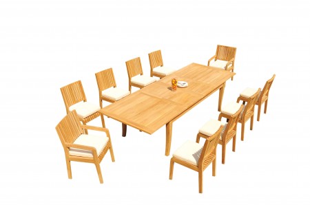 11 PC Dining Set - 122" Atnas Rectangle Table & 10 Maldives Chairs (2 Arms + 8 Armless)