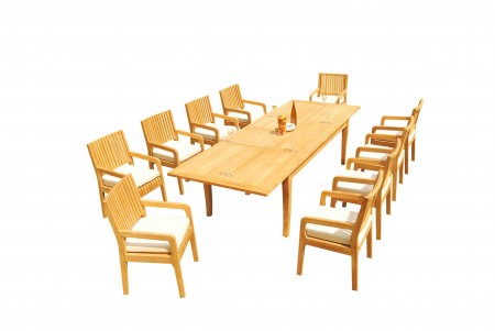 11 PC Dining Set - 122" Atnas Rectangle Table & 10 Maldives Arm Chairs