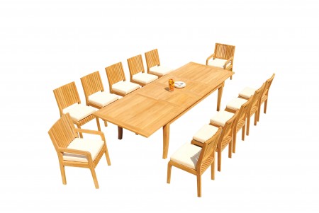 13 PC Dining Set - 122" Atnas Rectangle Table & 12 Maldives Chairs (2 Arms + 10 Armless)