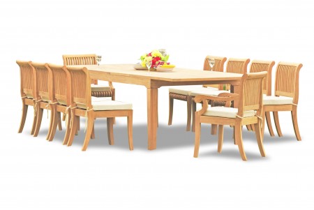 11 PC Dining Set - 122" Caranas Rectangle Table & 10 Giva Chairs (2 Arms + 8 Armless)