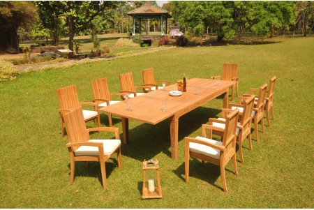 11 PC Dining Set - 122" Caranas Rectangle Table & 10 Goa Stacking Arm Chairs