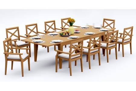 11 PC Dining Set - 122" Caranas Rectangle Table & 10 Granada Stacking Arm Chairs