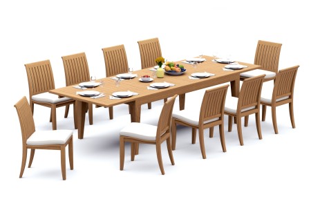 11 PC Dining Set - 122" Caranas Rectangle Table & 10 Lagos Armless Chairs