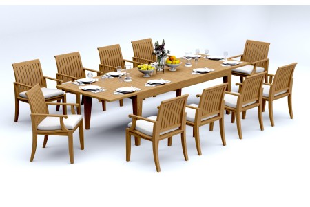 11 PC Dining Set - 122" Caranas Rectangle Table & 10 Lagos Arm Chairs