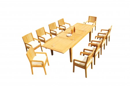 11 PC Dining Set - 122" Caranas Rectangle Table & 10 Maldives Arm Chairs