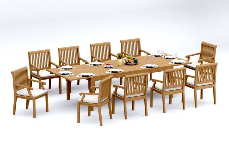 11 PC Dining Set - 122" Caranas Rectangle Table & 10 Sack Arm Chairs