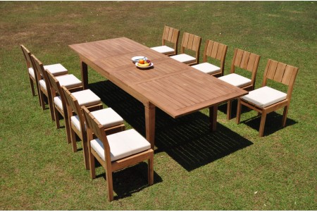 11 PC Dining Set - 122" Caranas Rectangle Table & 10 Vera Armless Chairs